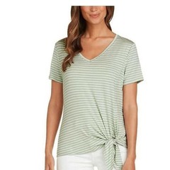 Matty M Women’s Side-Tie Tee V-Neck T-Shirt (Light Olive, Small)