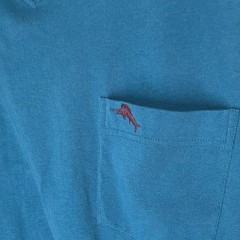 Tommy Bahama Mens XL Teal Blue V-Neck Pocket T-Shirt Short Sleeve Marlin Logo