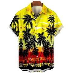 Men 3D Hawaiian Short Sleeve Shirt Oversized Coconut Tree Print Casual