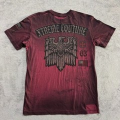 Extreme Couture T-Shirt Affliction Mens Red Burgundy Medium Skull Eagle Flag
