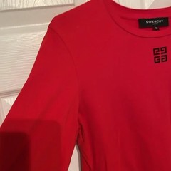 $650 Designer Rare GIVENCHY Men Red Slim Fitted Logo Print Long Sleeve Tee Top M