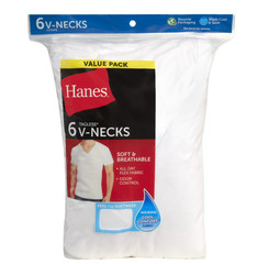 Hanes Men’S Value Pack White V-Neck Undershirts 6- Pack