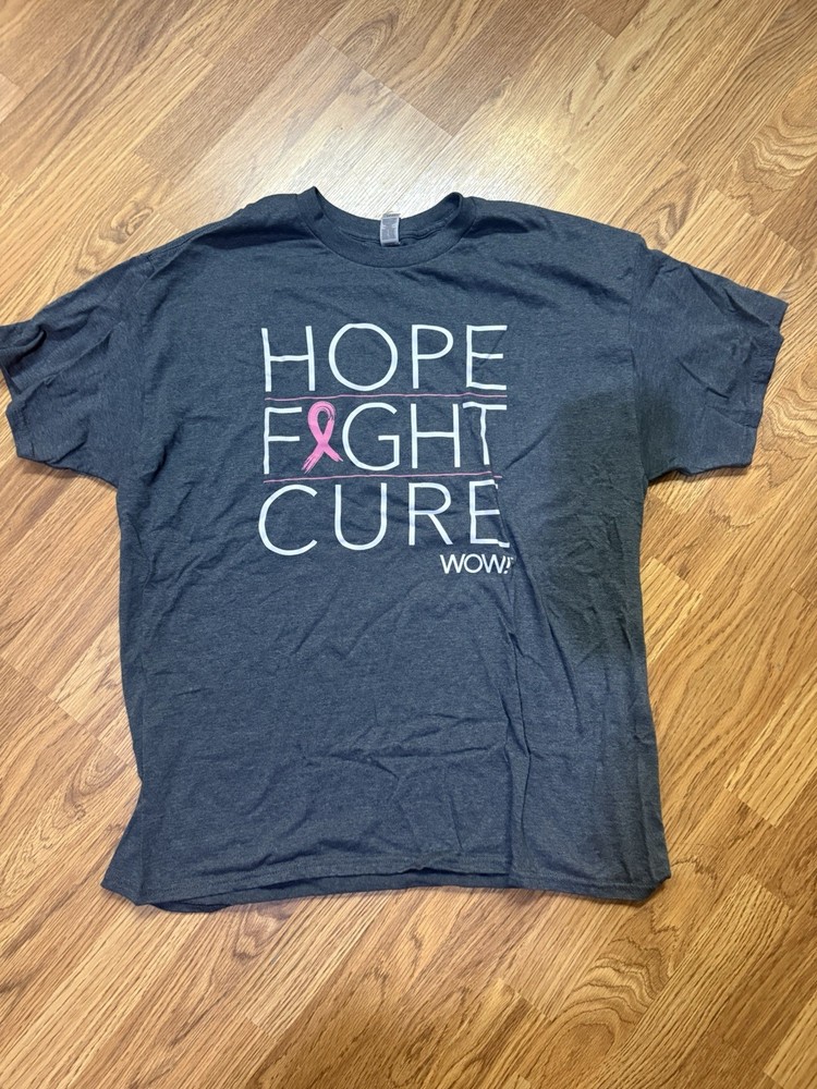 Wow Breast Cancer Hope Fight Cure T-Shirt Gildan Size Mens XL