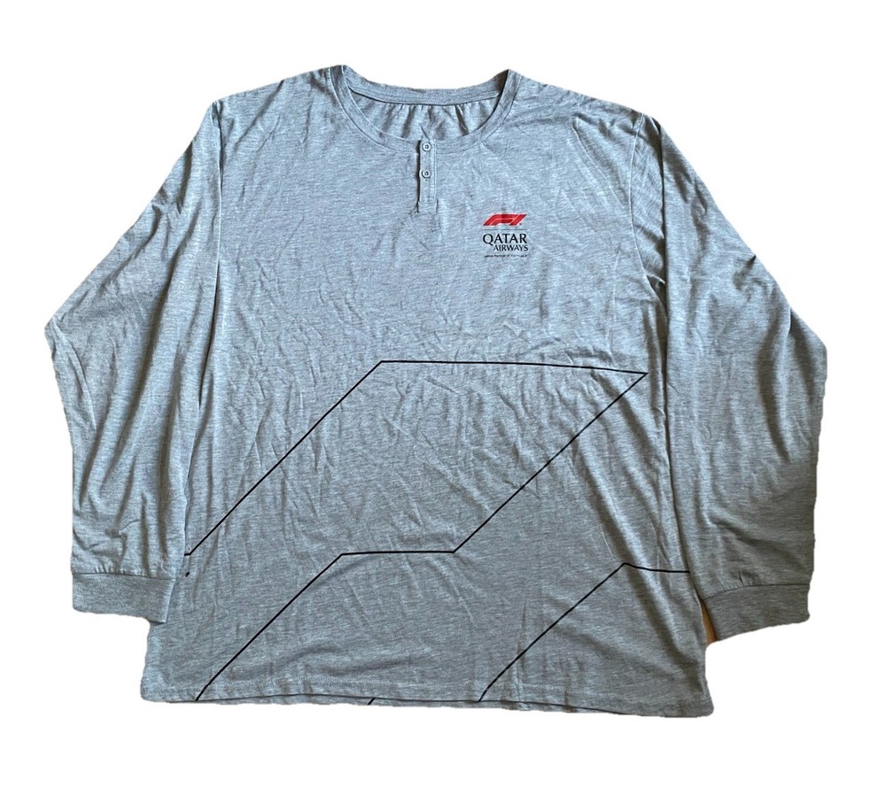 F1 QATAR AIRWAYS SHIRT Mens L LARGE Oversized Long Sleeve Grey Top Formula 1