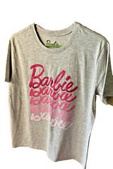 Barbie T-Shirt Unisex Adult Light Gray with Pink Ombre Letters “Barbie”