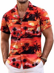 Mens Hawaiian Shirt Short Sleeve Floral Button Down Tropical Beach Casual Top