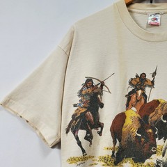 Vintage 80s Native Americans on Buffalo Beige Tshirt Fruit of the Loom Size XL