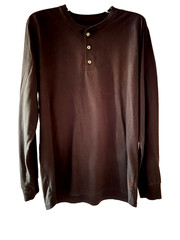 FRESH CLEAN THREADS Henley Shirt Men’s Large Black 3 Button Long Sleeve Casual