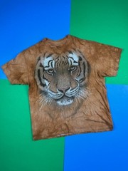 Big Tiger Face T Shirt Size XL The Mountain Animal Nature Tie dye Orange All Ovr