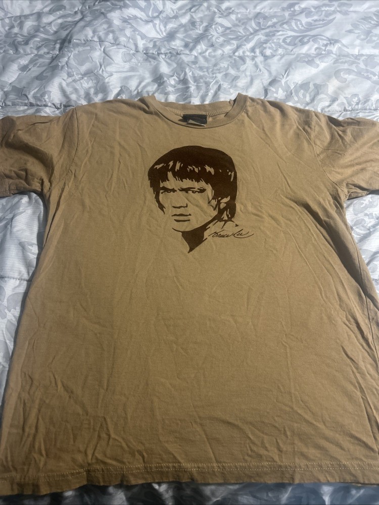 Vintage Bruce Lee T Shirt Men’s Graphic Kung-Fu Dragon Felt Size L