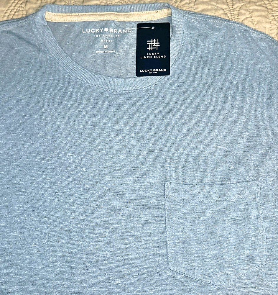 NEW LUCKY BRAND, MENS MEDIUM, LINEN-BLEND SHORT-SLEEVE POCKET🪩SHIRT-MSRP $44.50