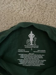 Elf Unisex Adult Size Small Short Sleeve ‘Raised by Elves’ Graphic T-Shirt Green