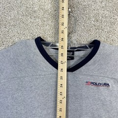 Polo Jeans Co Ralph Lauren Mens Large Gray Ringer V-Neck T-Shirt Polo USA Flag