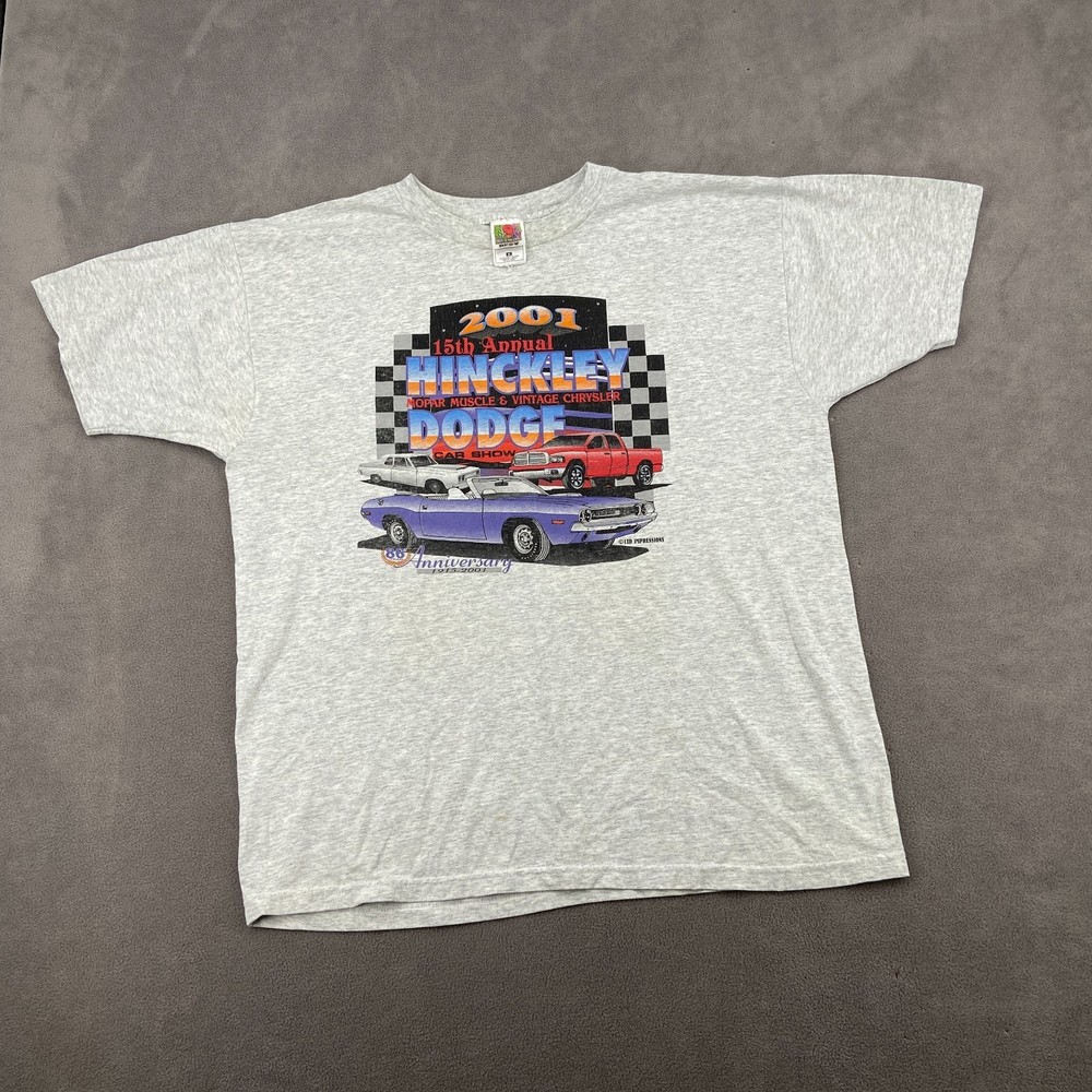 Vintage Fruit Of The Loom Best T Shirt Men XL Heather Gray Hinckley Mopar Muscle