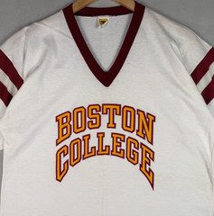 NOS 70s Boston College T Shirt XL Ringer Single Stitch USA Football Jersey VTG