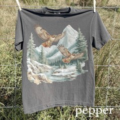 Vintage Hawk Wildlife Graphic Tee Mountain Nature Art Outdoor Gift Shirt
