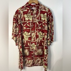 Pierre Cardin Casual floral. Red and Cream Button Down Shirt. 100% Rayon .