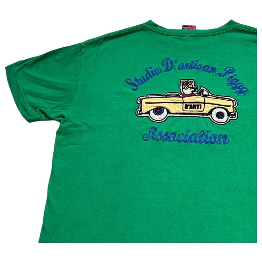 STUDIO D’ARTISAN Embroidered Green T-Shirt M Pig Car Americana Japan F/S