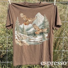 Vintage Hawk Wildlife Graphic Tee Mountain Nature Art Outdoor Gift Shirt