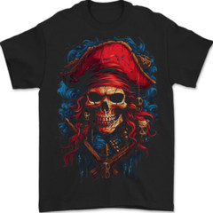 Swashbuckling Pirate Skull Mens T-Shirt 100% Cotton
