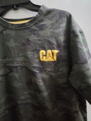 CAT Men’s L Regular Green Black Yellow Camo Logo Crew Neck Short Sleeve T-Shirt