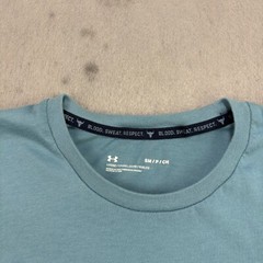 Under Armour Project Rock Shirt Mens Small Blue Brahma Bull Graphic Crew Neck