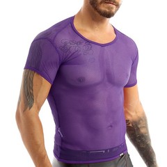 Mens Tops Tank Vest Crop Top Fishnet Holiday Mesh Muscle See Through Shirt