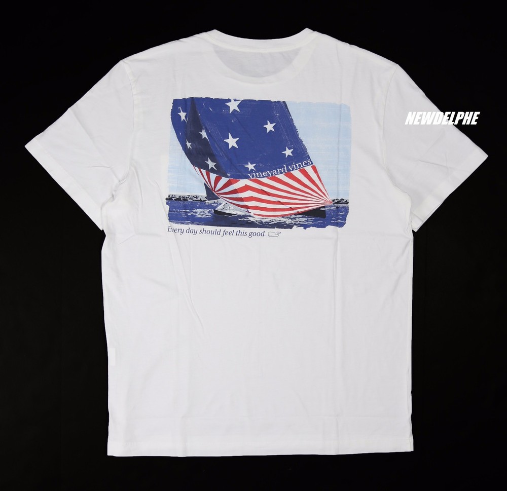 NWT Vineyard Vines Men Short Sleeve Pocket Crew Neck Tee T-Shirt “FLAG SAILS”