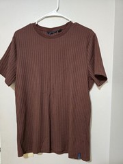 Perry Ellis Stretch Men’s Ribbed Short Sleeve T-Shirt Brown Size M