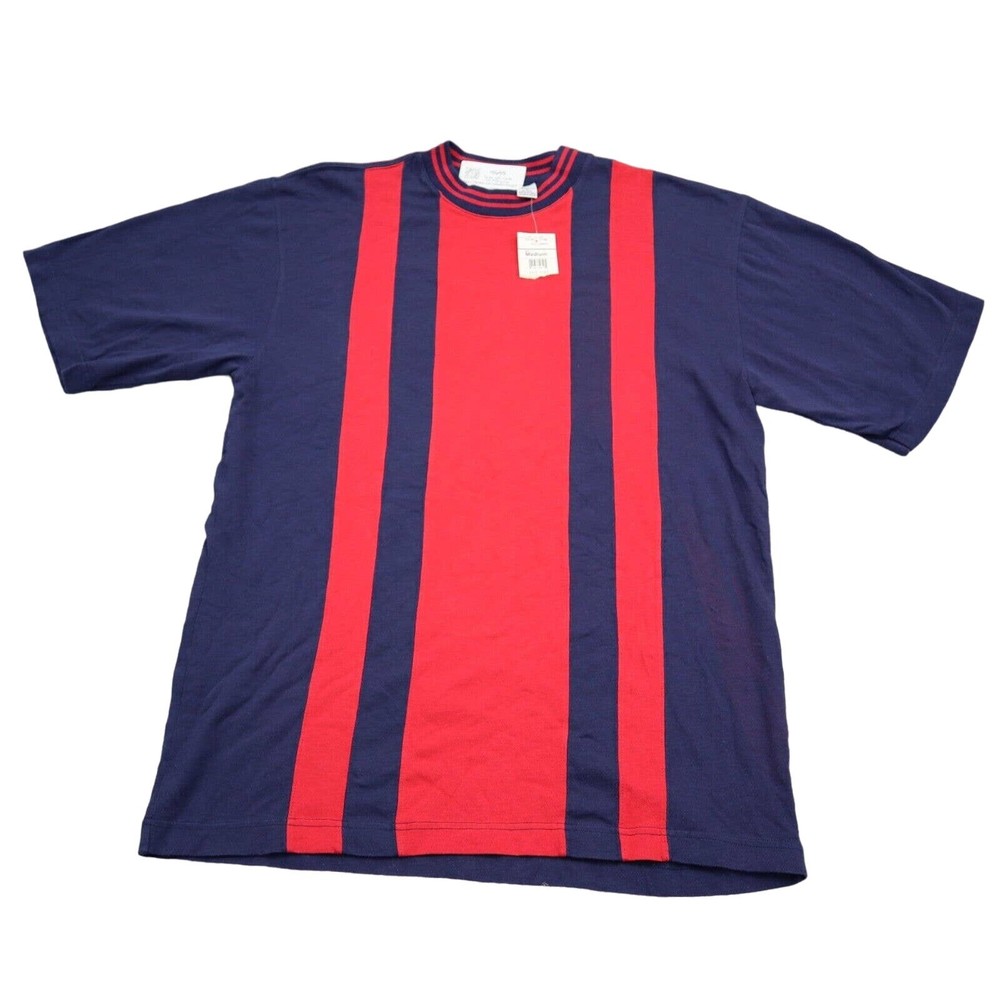 Weekends Shirt Mens M Blue Three Stripe Short Sleeve Crew Neck Casual Top
