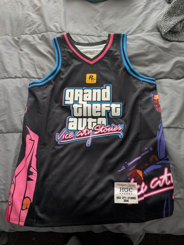 GTA Vice City Stories Jersey Mens L Large Black Rockstar Headgear Classics Rare