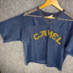 Vintage 80s Camel Mesh Cropped Jersey Navy Blue Mens XL Made in USA Cigarettes