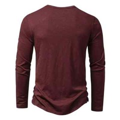 Men’s Shirt Cotton Henley Neck T-Shirts Long Sleeve Casual Button Plain 25% OFF