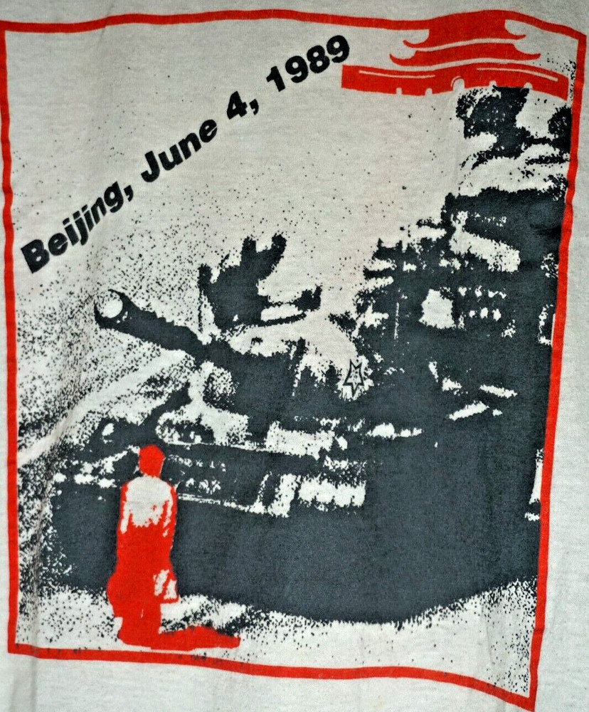 Vintage Tiananmen Square Protest T Shirt Large Screen Star Politics Tee 80s Thin