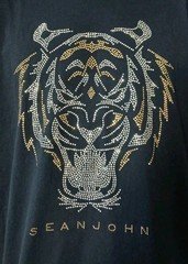 Sean John Vintage Shirt Mens 3XB 3XL Black Studded Tiger Logo T-Shirt Tee READ