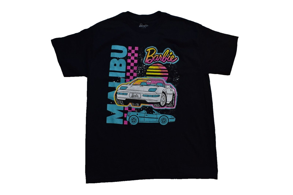 Barbie Mens Malibu Barbie Car Graphic Black Shirt New M, L, XL