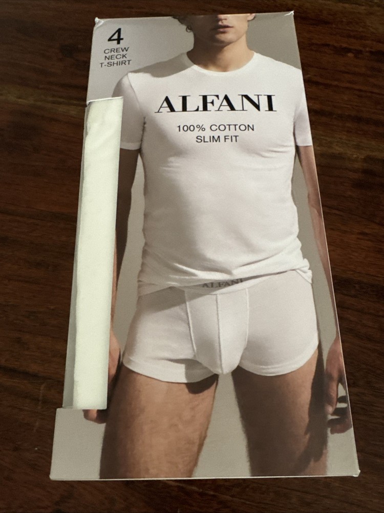 Alfani Men’s 4-Pack Cotton Slim Fit TAGLESS Undershirts T Shirt White XL