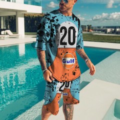 Summer Short Sleeve T-shirt Set Fashion Two Piece Street Short Sleeve 3D Printed