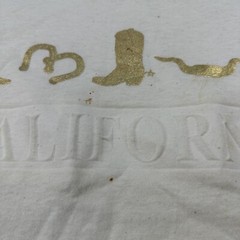 VTG California Embossed Western Print T-Shirt – Sz L – Stains Single Stitch Look