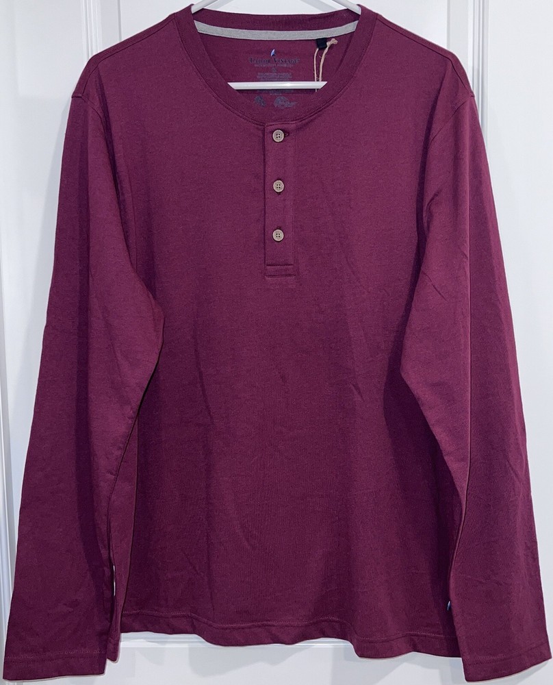 Tailor Vintage Men’s L/S Henley Shirt MEDIUM Button Up Top Maroon Burgundy NWT