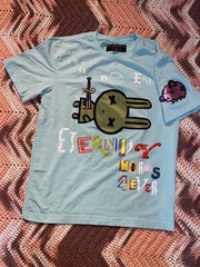 Eternity BC/AD Mens Turquoise Blue Aqua Rabbit Pig Print Shirt Small Embroidered