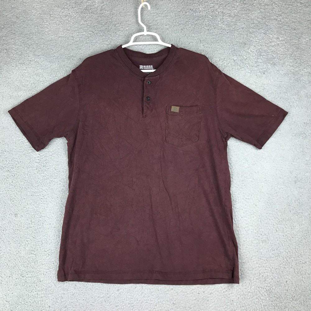 Riggs Workwear By Wrangler Shirt Mens Large Maroon Henley Pocket Workwear