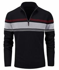 Men’s 1/4 Zip Polo Sweater Winter Fall Casual Stripe Pullover Long Sleeve Shirts
