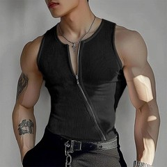 Men’s Ribbed Full Zip Tank Top Sleeveless Slim Fit Casual Muscle Vest Shirt