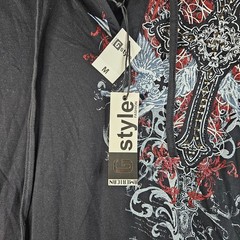 American G Style Hooded T Shirt Mens Medium Black Studded Rocker Applique