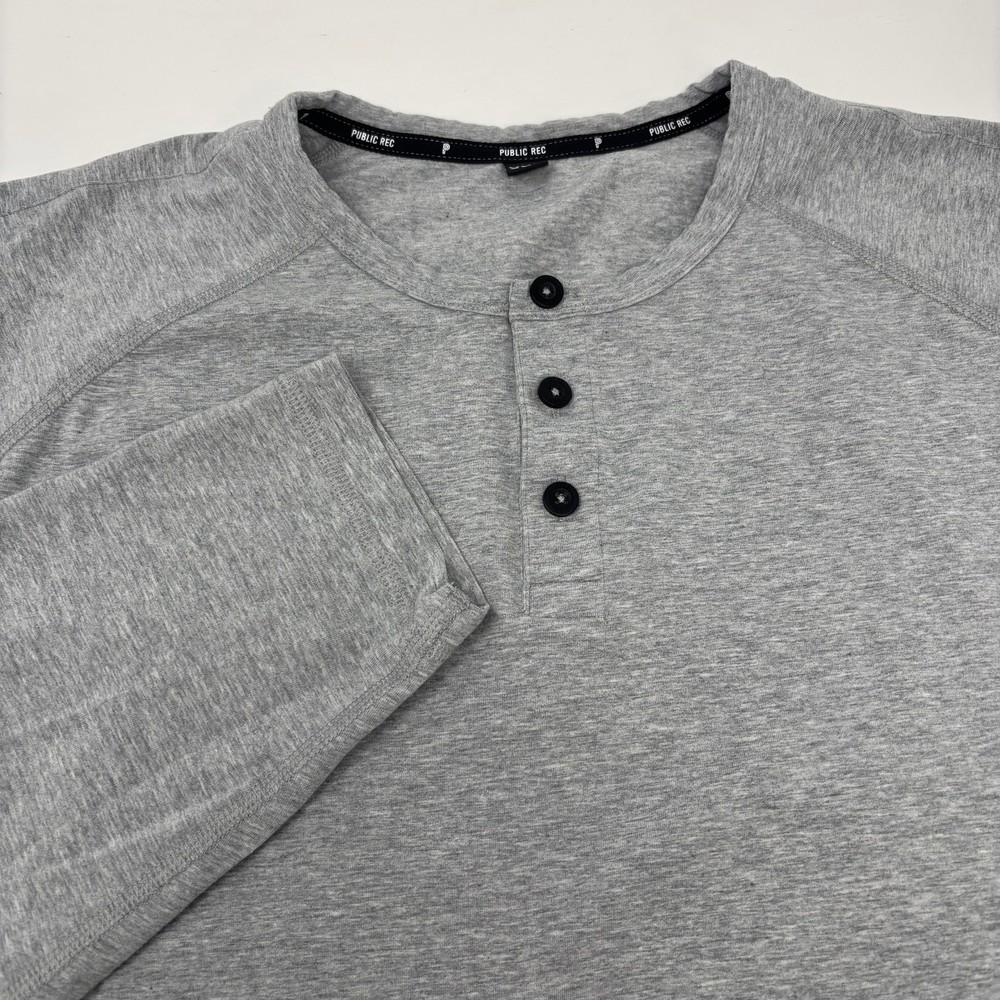 Public Rec Mens 2XL Solid Gray Long Sleeve Cotton Blend Henley Shirt
