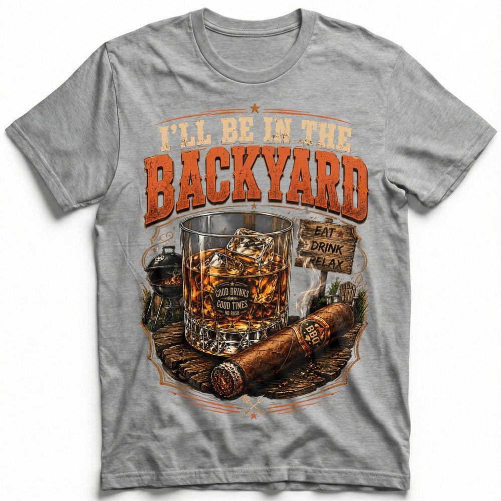 Ill Be In The Backyard BBQ Whiskey Grill Cigar Relax T-Shirt Good Times Tee