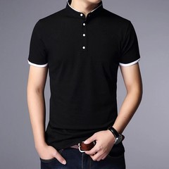 Men Polo Shirt Short Sleeve Business Casual Cotton Solid Color Lapel Knit Top