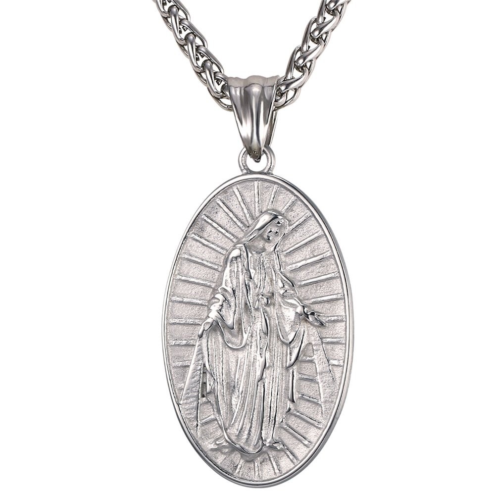 Virgin Mary Pendant Stainless Steel 22 Inch Chain Fashion Miraculous Medal Ne…
