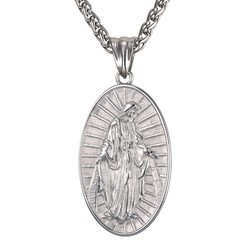 Virgin Mary Pendant Stainless Steel 22 Inch Chain Fashion Miraculous Medal Ne…